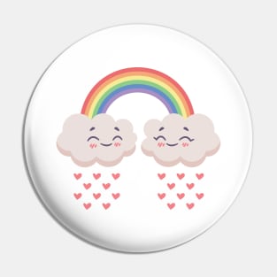 Clouds raining hearts (no outline) Pin