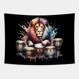 Lion Playing Drums Tapestry