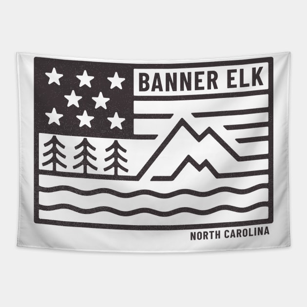 Visiting NC Mountain Cities Banner Elk, NC Flag Tapestry by Contentarama