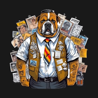 Accountant English Bulldog t-shirt design, a bulldog wearing a name tag and holding a clipboard T-Shirt