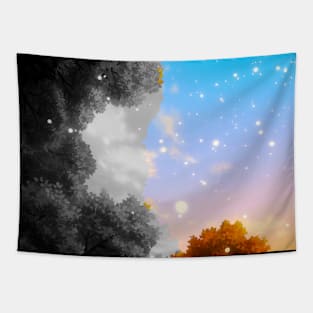 Sky in Forest Anime Scenery Tapestry