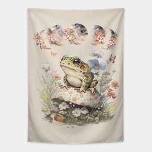 Cute Cottagecore Frog Mushroom Floral Moon Vintage Tapestry