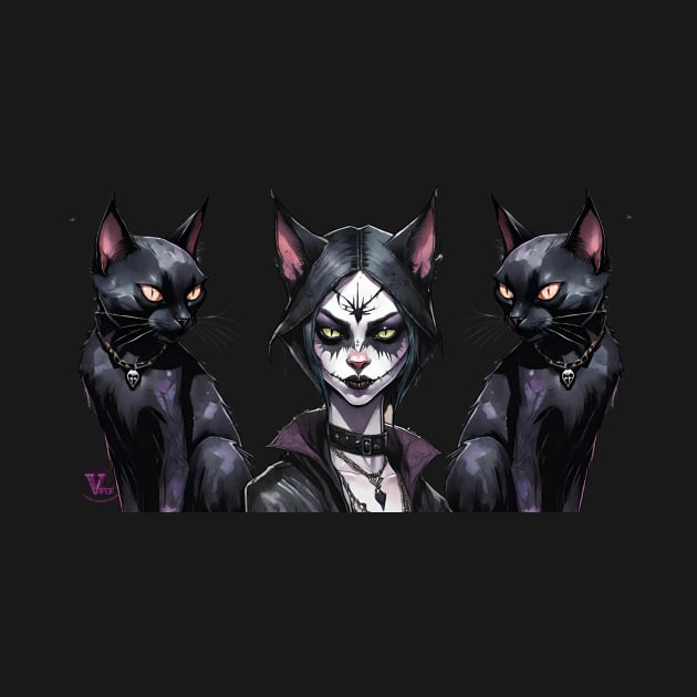 Goth Cat Girl with cats by Viper Unconvetional Concept