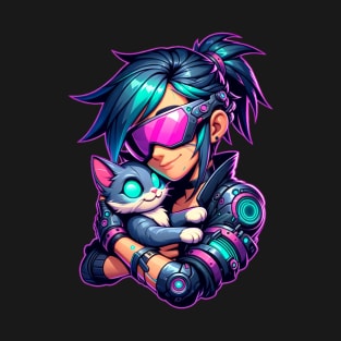 Cyberpunk Girl and Cat T-Shirt