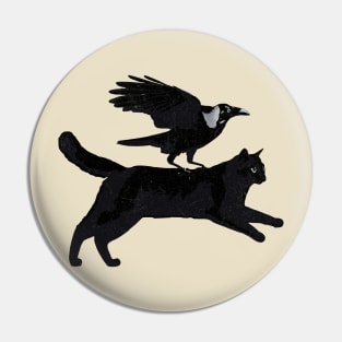 Black Cat And Crow Funny Pin