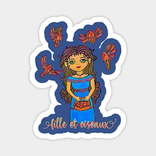 Fille et Oiseaux, Girl and Birds Magnet