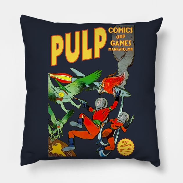 Pulp Bird People Attack! Pillow by PULP Comics and Games