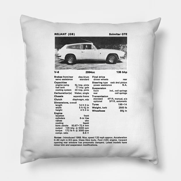 RELIANT SCIMITAR - technical data Pillow by Throwback Motors