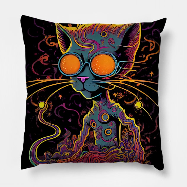 Psychedelic Cat 5.0 Pillow by Adnorm Supply