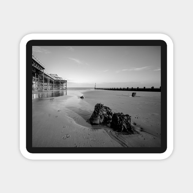 Pier and rocks on Cromer beach, Norfolk Magnet by yackers1