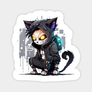 Hacker Cat Cyberpunk Magnet