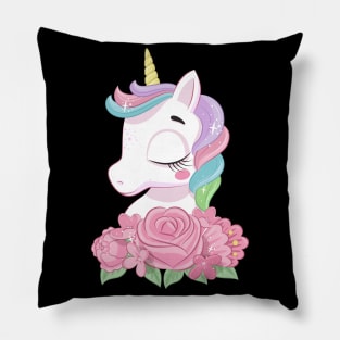 cute magical unicorn with flowers tshirt Pillow