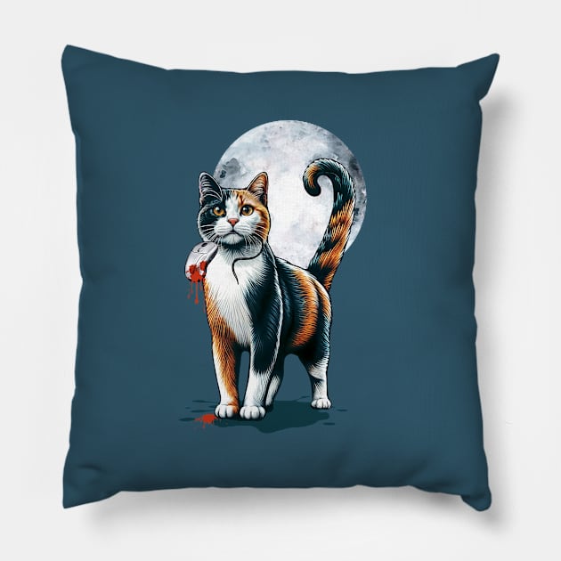 Calico Cat vs. Mouse, Purfect hunter in the Digital Edition, Humor, Cats, Technology, cats lovers design Pillow by Collagedream