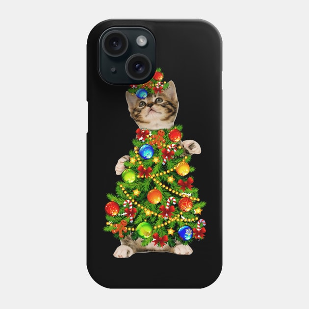 Cat Christmas Tree Light Funny Gift Phone Case by kimmygoderteart