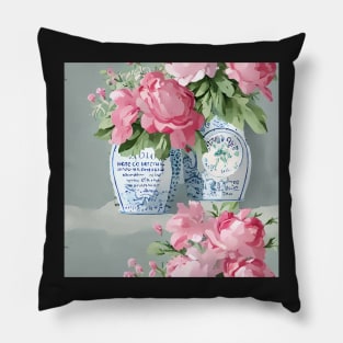 French roses in vase on grey Pillow