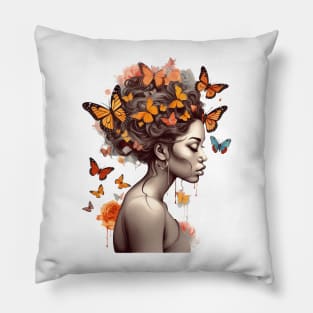 Afro Woman with Butterflies #5 Pillow