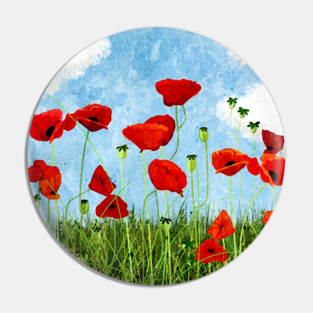 Red Poppies Pin by KatherineBlowerDesigns