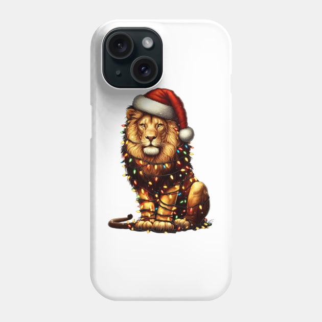 Lion Wrapped In Christmas Lights Phone Case by Chromatic Fusion Studio