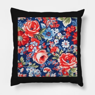 Red White and Blue Patriotic Shabby Floral Pillow