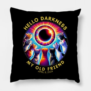 Solar Eclipse Cats April 08, 2024 Hello Darkness My Old Friend Pillow