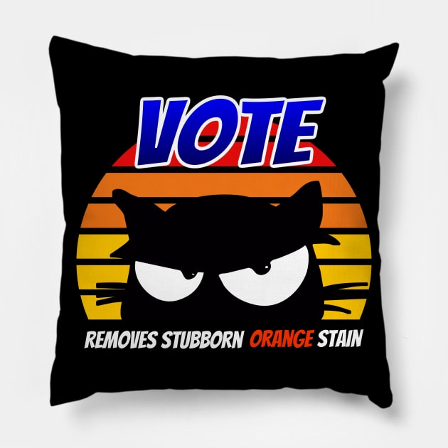 Retro Cat Vote Removes Stubborn Orange Stain Pillow by coloringiship