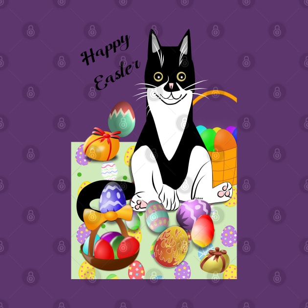 Cute Tuxedo Cat Happy Easter Copyright TeAnne by TeAnne