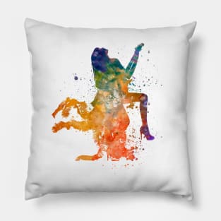 woman playing electric guitar player in watercolor Pillow