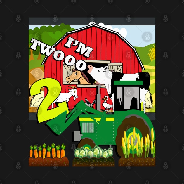 Kid's Birthday 2 Year Old Cute Farm Design Tractor by tamdevo1