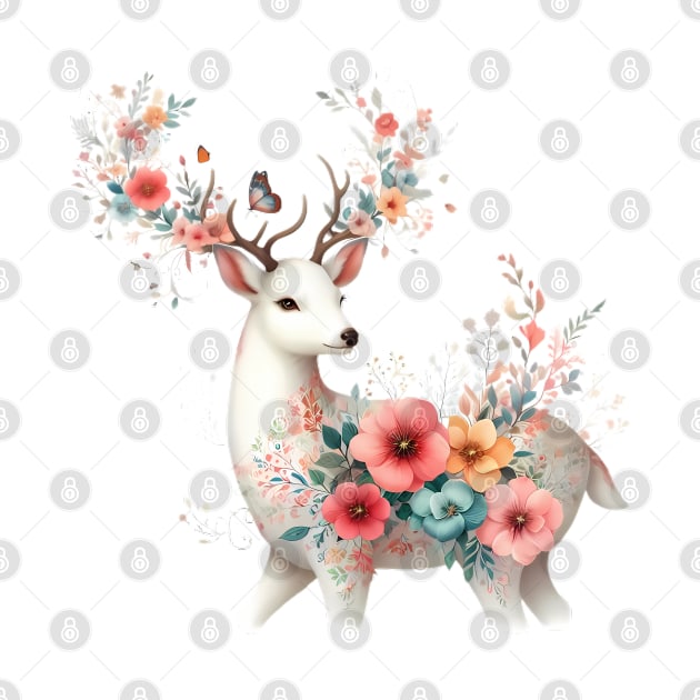 A deer decorated with beautiful colorful flowers. by CreativeSparkzz