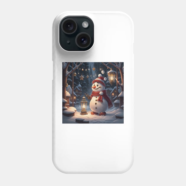 Snowman at christmas camp Phone Case by Virshan