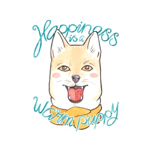 Happiness is a Warm Puppy // Shiba Inu Puppy in a Scarf T-Shirt