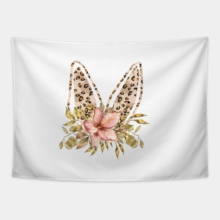 Cute leopard floral boho bunny ears illustration Tapestry