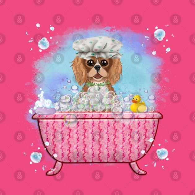 Ruby Cavalier King Charles Spaniel in a Bath Tub by Cavalier Gifts