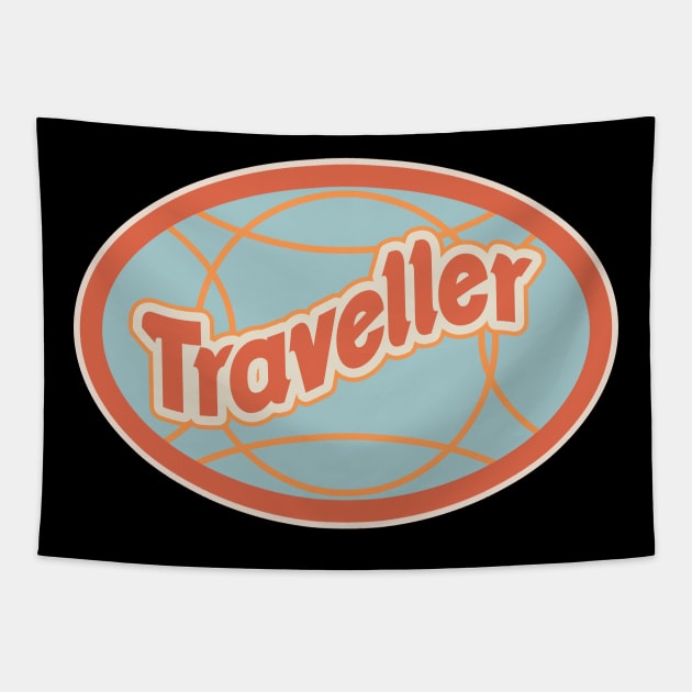 Retro Traveder Badge - Vintage backpacker Sticker - Classic Travel Illustration Tapestry by Boogosh