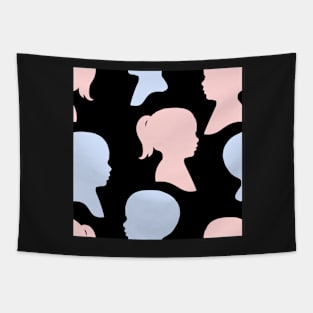 Child Silhouettes - Pale Pink and Blue on Black Background Tapestry