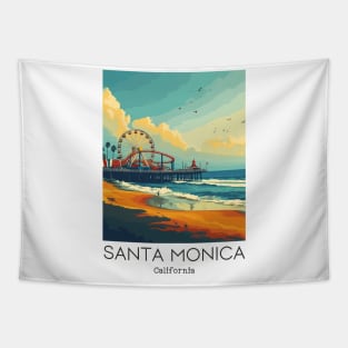 A Vintage Travel Illustration of Santa Monica - California - US Tapestry