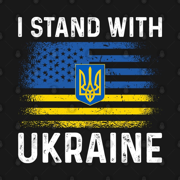 I Stand With Ukraine USA and Ukraine Flags Holding Hands by BramCrye