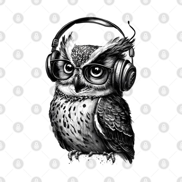 Owl Drawing Wearing Headphones by ArtisticCorner