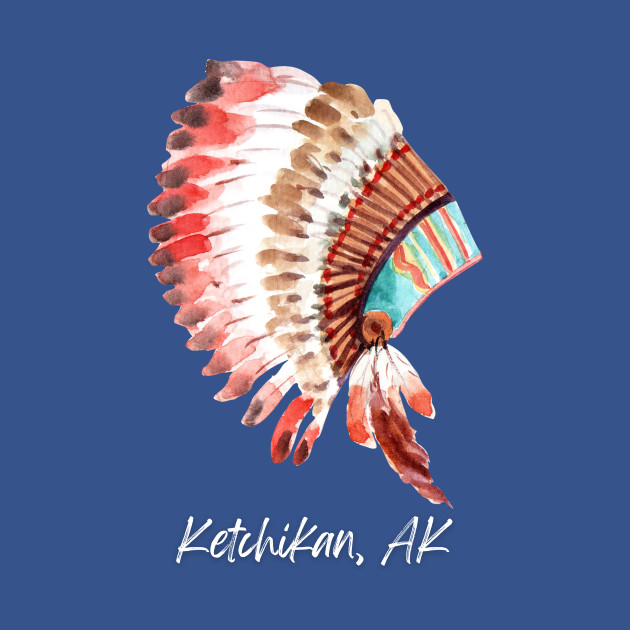 Discover Ketchikan Alaska Watercolor Native American Headdress - Native Indian Tribal Headdress Art - T-Shirt