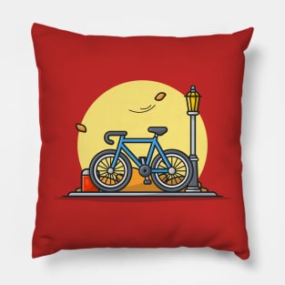 Bike in Park with Street Lamp Cartoon Vector Icon Illustration Pillow