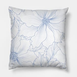 Blue flower lined illustration Pillow