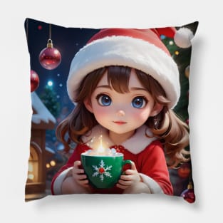 Charming Little Girl in Christmas Attire Pillow