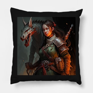 DND Adventurer with her Dragon Friend Pillow