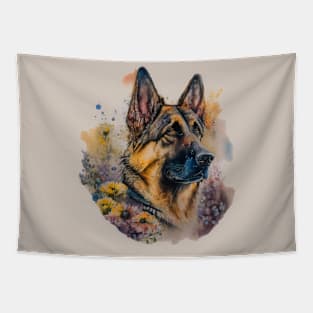 German Shepard with Flowers T-Shirt | Floral Dog Lover Tee Tapestry