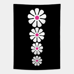 60's 70's Retro Large Flowers White on Black Pink Centers Tapestry