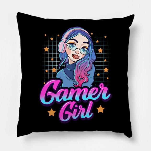 Gamer Girl Retro Video Games Women Gift T-Shirt Pillow by Dr_Squirrel