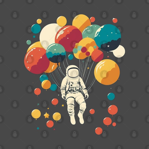 Astronaut flying with balloons by Bakr