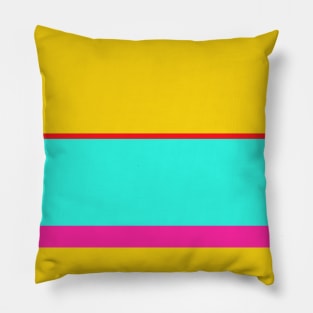 A particular customization of Cherry Red, Persian Rose, Golden Yellow and Fluorescent Blue stripes. Pillow