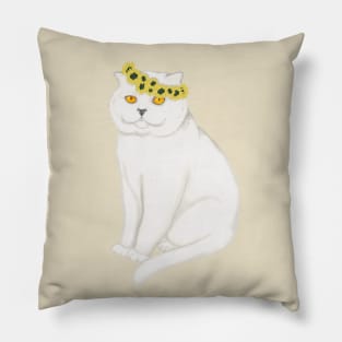 White cat and sunflowers. Pillow