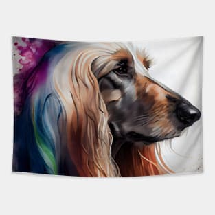 Watercolor Afghan Hound with Rainbow Colored Accents Tapestry